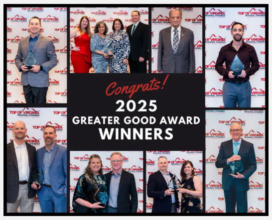 Photos of the 2025 winners from the Top of Virginia Regional Chamber's Greater Good Awards.